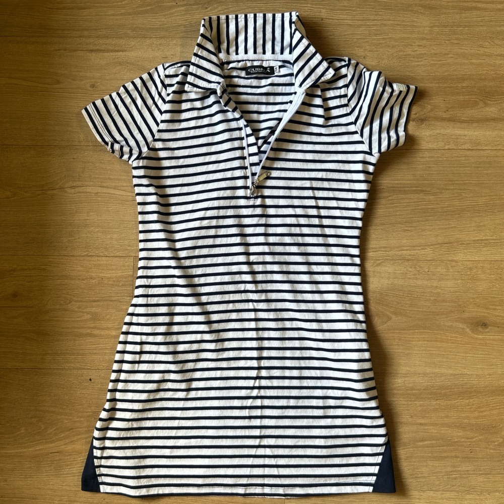 Cusma Beach Sportswear Striped Navy White Quarter Zip‎ Polo Mini Dess
